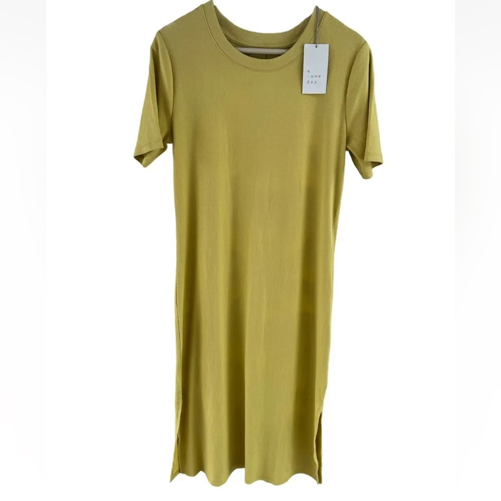 A New Day Ribbed Short Sleeve Slit Dress Size Large - Picture 2 of 7